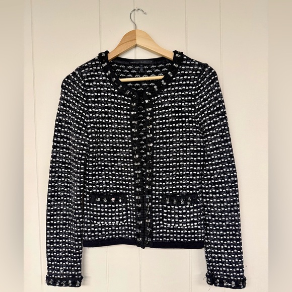 White House Black Market Embellished Tweed Sweater Jacket with Rhinestone Detail - Picture 2 of 6